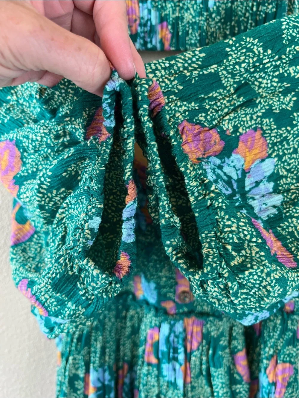 Free People Smocked Printed Picnic Mini Dress Green